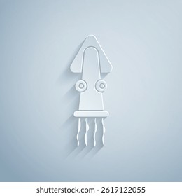 Paper cut Octopus icon isolated on grey background. Paper art style. Vector
