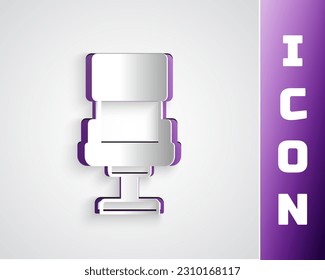Paper cut Office chair icon isolated on grey background. Armchair sign. Paper art style. Vector