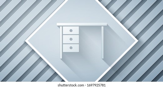 Paper cut Office desk icon isolated on grey background. Paper art style. Vector Illustration