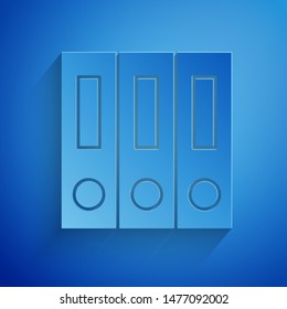 Paper cut Office folders with papers and documents icon isolated on blue background. Office binders. Archives folder sign. Paper art style. Vector Illustration