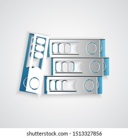 Paper cut Office folders with papers and documents icon isolated on grey background. Office binders. Archives folder sign. Paper art style. Vector Illustration
