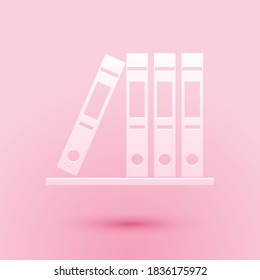 Paper cut Office folders with papers and documents icon isolated on pink background. Archives folder sign. Paper art style. Vector.