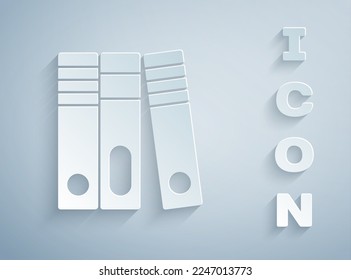 Paper cut Office folders with papers and documents icon isolated on grey background. Office binders. Archives folder sign. Paper art style. Vector