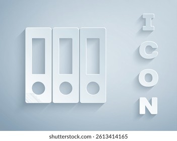 Paper cut Office folders with papers and documents icon isolated on grey background. Office binders. Archives folder sign. Paper art style. Vector Illustration