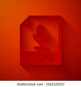 Paper cut OGG file document. Download ogg button icon isolated on red background. OGG file symbol. Paper art style. Vector Illustration