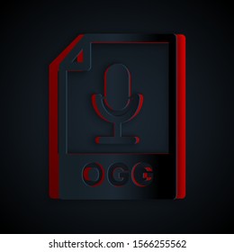 Paper cut OGG file document. Download ogg button icon isolated on black background. OGG file symbol. Paper art style. Vector Illustration