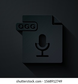 Paper cut OGG file document. Download ogg button icon isolated on black background. OGG file symbol. Paper art style. Vector Illustration