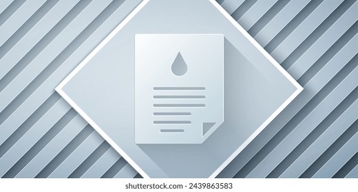 Icono de documento de gota de aceite aislado sobre fondo gris. Estilo de arte de papel. Vector