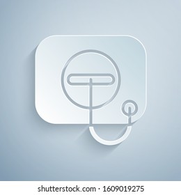 Paper cut Oil filler cap opening at the gas station icon isolated on grey background. Paper art style. Vector Illustration