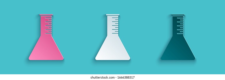 Paper cut Oil petrol test tube icon isolated on blue background. Paper art style. Vector Illustration