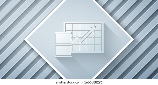 Paper cut Oil price increase icon isolated on grey background. Oil industry crisis concept. Paper art style. Vector Illustration