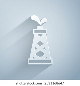 Paper cut Oil rig icon isolated on grey background. Gas tower. Industrial object. Paper art style. Vector