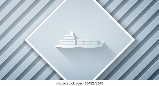 Paper cut Oil tanker ship icon isolated on grey background. Paper art style. Vector Illustration