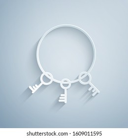 Paper cut Old keys icon isolated on grey background. Paper art style. Vector Illustration