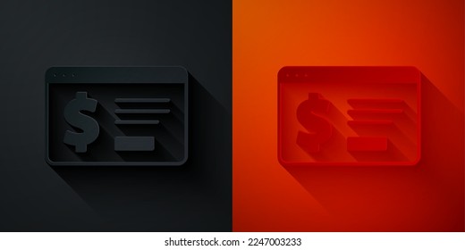 Papier geschnitten Online-Banking mit Dollar Symbol einzeln auf schwarz-rotem Hintergrund. Geld auf der ganzen Welt verschicken, Geldtransfer, Finanztransaktionen. Kunststil aus Papier. Vektorgrafik