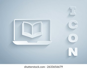 Paper cut Online class icon isolated on grey background. Online education concept. Paper art style. Vector