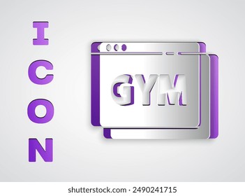 Paper cut Online fitness and training icon isolated on grey background. Paper art style. Vector