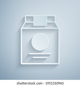 Paper cut Online ordering and fast food delivery icon isolated on grey background. Paper art style. Vector