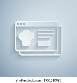 Paper cut Online ordering and fast food delivery icon isolated on grey background. Paper art style. Vector
