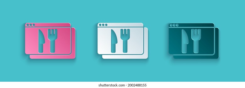 Papier geschnitten Online-Bestellung und Fastfood-Lieferung Symbol einzeln auf blauem Hintergrund. Kunststil aus Papier. Vektorgrafik