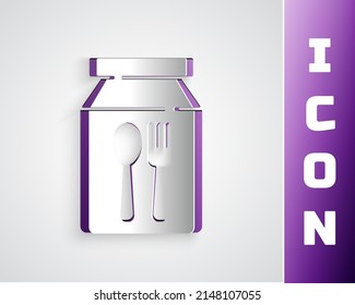 Paper cut Online ordering and fast food delivery icon isolated on grey background. Paper art style. Vector