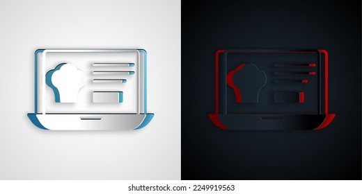 Paper cut Online ordering and fast food delivery icon isolated on grey and black background. Paper art style. Vector