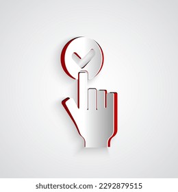 Paper cut Online ordering and fast food delivery icon isolated on grey background. Burger sign. Paper art style. Vector