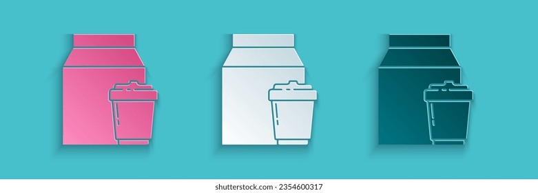 Paper cut Online ordering and fast food delivery icon isolated on blue background. Paper art style. Vector Illustration