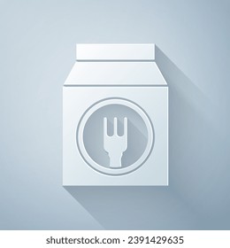 Paper cut Online ordering and fast food delivery icon isolated on grey background. Paper art style. Vector Illustration