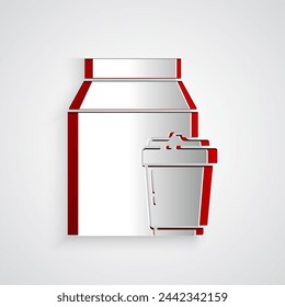 Paper cut Online ordering and fast food delivery icon isolated on grey background. Paper art style. Vector Illustration