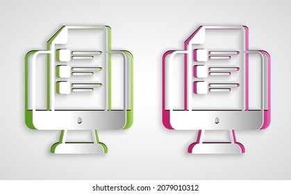 Paper cut Online quiz, test, survey or checklist icon isolated on grey background. Exam list. E-education concept. Paper art style. Vector