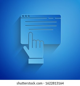 Paper cut Online shopping on screen icon isolated on blue background. Concept e-commerce, e-business, online business marketing. Paper art style. Vector Illustration