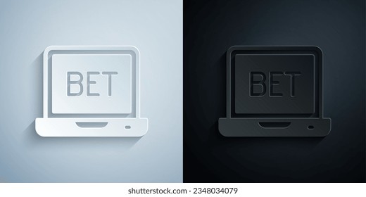 Paper cut Online sports betting icon isolated on grey and black background. Sport bet bookmaker. Betting online make money. Paper art style. Vector
