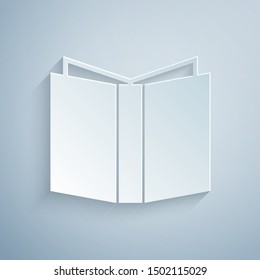 Paper cut Open book icon isolated on grey background. Paper art style. Vector Illustration