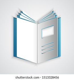 Paper cut Open book icon isolated on grey background. Paper art style. Vector Illustration