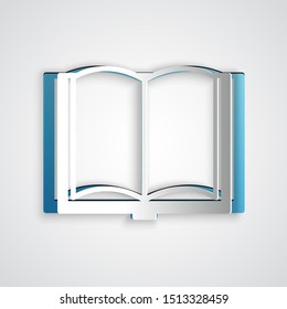 Paper cut Open book icon isolated on grey background. Paper art style. Vector Illustration