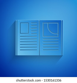 Paper cut Open book icon isolated on blue background. Paper art style. Vector Illustration