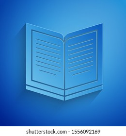 Paper cut Open book icon isolated on blue background. Paper art style. Vector Illustration