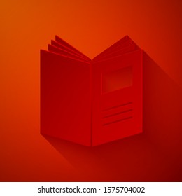 Paper cut Open book icon isolated on red background. Paper art style. Vector Illustration