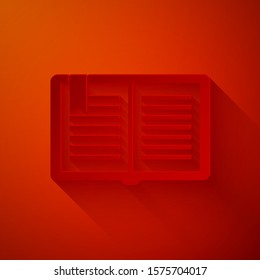 Paper cut Open book icon isolated on red background. Paper art style. Vector Illustration