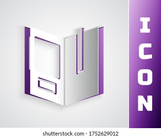 Paper cut Open book icon isolated on grey background. Paper art style. Vector Illustration