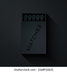 Paper cut Open matchbox and matches icon isolated on black background. Paper art style. Vector Illustration