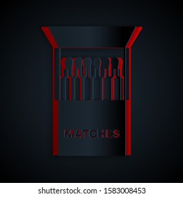Paper cut Open matchbox and matches icon isolated on black background. Paper art style. Vector Illustration