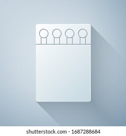Paper cut Open matchbox and matches icon isolated on grey background. Paper art style. Vector Illustration