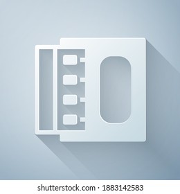 Paper cut Open matchbox and matches icon isolated on grey background. Paper art style. Vector