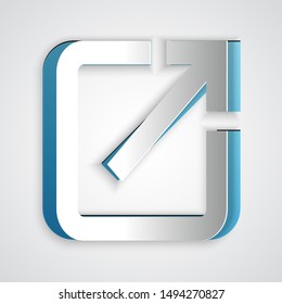 Paper cut Open in new window icon isolated on grey background. Open another tab button sign. Browser frame symbol. External link sign. Paper art style. Vector Illustration