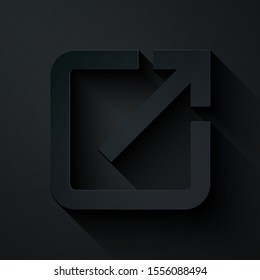 Paper cut Open in new window icon isolated on black background. Open another tab button sign. Browser frame symbol. External link sign. Paper art style. Vector Illustration