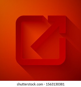 Paper cut Open in new window icon isolated on red background. Open another tab button sign. Browser frame symbol. External link sign. Paper art style. Vector Illustration