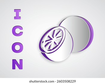 Paper cut Orange fruit icon isolated on grey background. Paper art style. Vector
