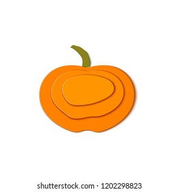 Paper cut orange pumpkin. Origami whole sweet pumpkin. Design elements for Halloween party, Thanksgiving Day card. Vector illustration. Paper art style.